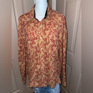 Tommy Hilfiger Vintage Fine Corduroy Paisley Pearl Snap Long Sleeve Top